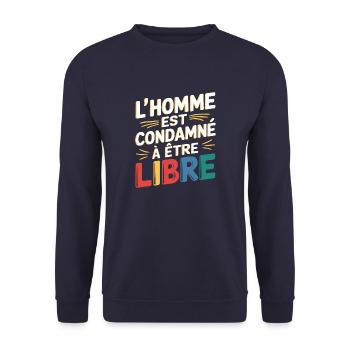 L'homme est condamné à être libre - Sweat-shirt Unisexe - marine - Devant - Alina (178cm) & Michal (187cm)