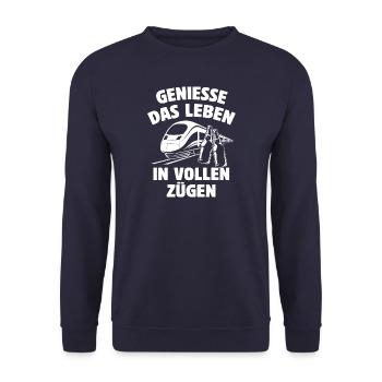 Genieße das Leben in vollen Zügen - Bierflasche - Unisex Pullover - Navy - Vorne - Alina (178cm) & Michal (187cm)