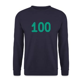 100 JAHRE. 100-jähriges JUBILÄUM. JUBILÄUM 100 JAHRE. - Unisex Pullover - Navy - Vorne - Alina (178cm) & Michal (187cm)