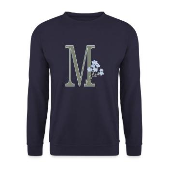 M mit blauen Blüten - Unisex Pullover - Navy - Vorne - Alina (178cm) & Michal (187cm)