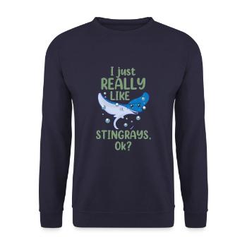 I Just Really Like Stingrays OK Funny Stingray Sea - Unisex Pullover - Navy - Vorne - Alina (178cm) & Michal (187cm)