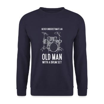 Drôle de vieil homme avec batterie Batteur Grand-père - Sweat-shirt Unisexe - marine - Devant - Alina (178cm) & Michal (187cm)