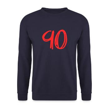 90 JAHRE. 90-JÄHRIGES JUBILÄUM. GEBURTSTAG 90 JAHRE. 90 - Unisex Pullover - Navy - Vorne - Alina (178cm) & Michal (187cm)