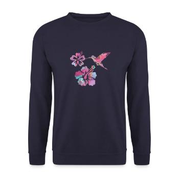 hummingbird,watercolor,flowers, hibiscus,floral,bird - Unisex Sweatshirt - navy - Front - Alina (178cm) & Michal (187cm)