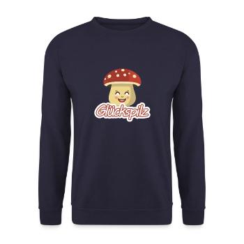 Glückspilz mit lächelndem Pilz - Unisex Pullover - Navy - Vorne - Alina (178cm) & Michal (187cm)
