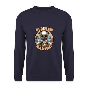 Old Man Baking Skull mit Bäckermütze mit Brot - Unisex Pullover - Navy - Vorne - Alina (178cm) & Michal (187cm)
