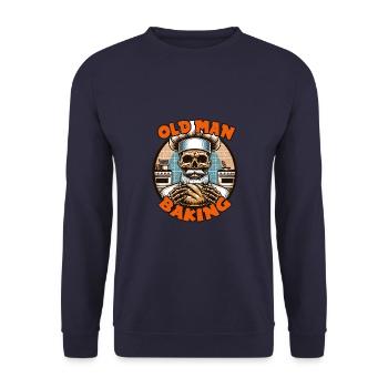 Old Man Baking Skull mit Bäckermütze mit Brot - Unisex Pullover - Navy - Vorne - Alina (178cm) & Michal (187cm)