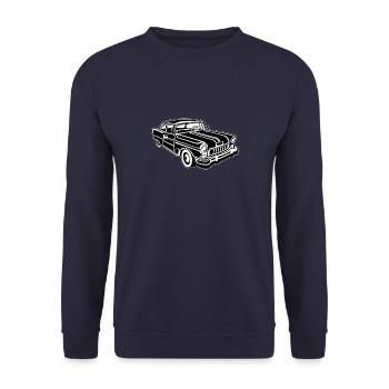 Chevy Cadilac / Muscle Car 02_schwarz weiß - Unisex Pullover - Navy - Vorne - Alina (178cm) & Michal (187cm)