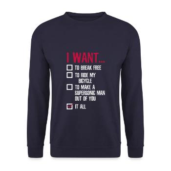 Music-lover I wan it all - Unisex Pullover - Navy - Vorne - Alina (178cm) & Michal (187cm)