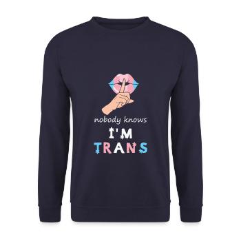 LBGT Flag Gay Pride Human Nobody knows i'm Trans - Unisex Pullover - Navy - Vorne - Alina (178cm) & Michal (187cm)
