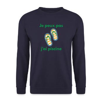 "Ich kann nicht, ich schwimme" (Flip-Flops) - Unisex Pullover - Navy - Vorne - Alina (178cm) & Michal (187cm)