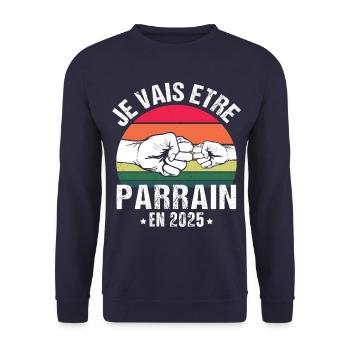 Je vais être parrain 2025 futur parrain vintage - Sweat-shirt Unisexe - marine - Devant - Alina (178cm) & Michal (187cm)