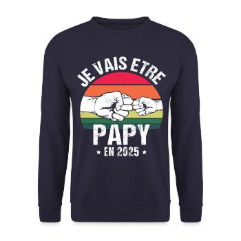 Je vais être papy en 2025 cadeau naissance vintage - Sweat-shirt Unisexe - marine - Devant - Alina (178cm) & Michal (187cm)