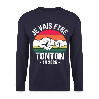 Je vais être tonton en 2025 cadeau naissance 2025 - Sweat-shirt Unisexe - marine - Devant - Alina (178cm) & Michal (187cm)