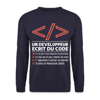 Un développeur écrit du code humour programmation - Sweat-shirt Unisexe - marine - Devant - Alina (178cm) & Michal (187cm)