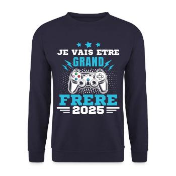 Grand Frère 2025 Annonce Grossesse Geek Gamer - Sweat-shirt Unisexe - marine - Devant - Alina (178cm) & Michal (187cm)