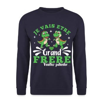Grand Frère Annonce Naissance Cadeau Dinosaure - Sweat-shirt Unisexe - marine - Devant - Alina (178cm) & Michal (187cm)