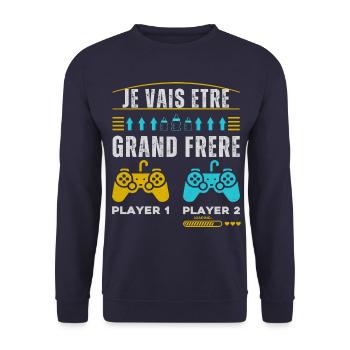 Futur Grand Frère Annonce Naissance Geek Gamer - Sweat-shirt Unisexe - marine - Devant - Alina (178cm) & Michal (187cm)