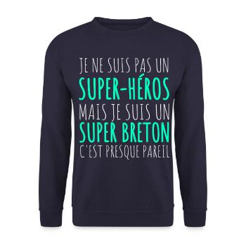 Je Suis Un Super Breton Humour Fierté Bretonne - Sweat-shirt Unisexe - marine - Devant - Alina (178cm) & Michal (187cm)