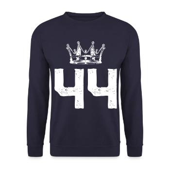 44 Zahl Krone - Unisex Pullover - Navy - Vorne - Alina (178cm) & Michal (187cm)