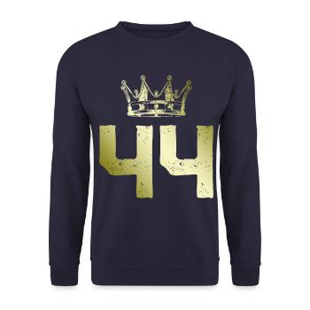 44 Zahl Krone - Unisex Pullover - Navy - Vorne - Alina (178cm) & Michal (187cm)