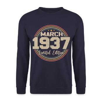 Awesome seit März 1937 Geburtstag 1937 Geschenk - Unisex Pullover - Navy - Vorne - Alina (178cm) & Michal (187cm)