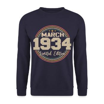 Awesome seit März 1934 Geburtstag 1934 Geschenk - Unisex Pullover - Navy - Vorne - Alina (178cm) & Michal (187cm)