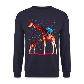 02 giraffe, koala, hummingbirds, butterflies - Unisex Sweatshirt - navy - Front - Alina (178cm) & Michal (187cm)