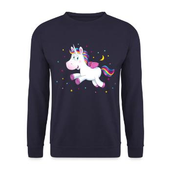 Einhorn kleines süsses Unicorn Geschenk - Unisex Pullover - Navy - Vorne - Alina (178cm) & Michal (187cm)