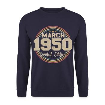 Awesome seit März 1950 Geburtstag 1950 Geschenk - Unisex Pullover - Navy - Vorne - Alina (178cm) & Michal (187cm)