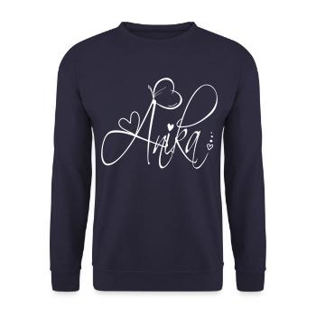 Anika Last Name First Name Girl Calligraphy Decor - Unisex Sweatshirt - navy - Front - Alina (178cm) & Michal (187cm)