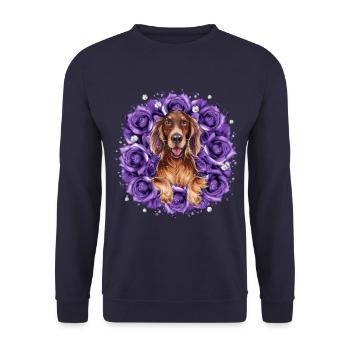 Cartoon Irish Setter with Roses - Unisex Sweatshirt - navy - Front - Alina (178cm) & Michal (187cm)