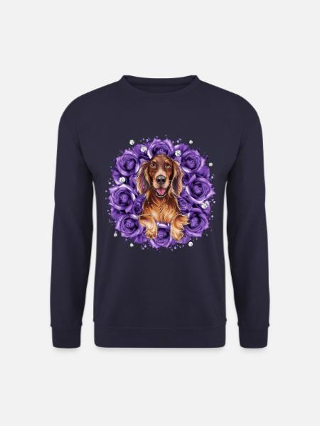 Cartoon Irish Setter with Roses - Unisex Sweatshirt - navy