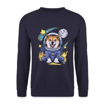 Cool Cartoon Shiba Inu with Moon and Stars - Unisex Sweatshirt - navy - Front - Alina (178cm) & Michal (187cm)