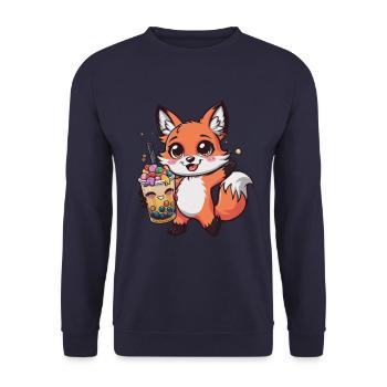 Kawaii Fox with Bubble Tea - Unisex Sweatshirt - navy - Front - Alina (178cm) & Michal (187cm)