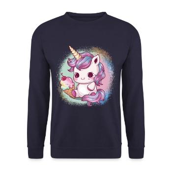 Licorne kawaii avec glace - Sweat-shirt Unisexe - marine - Devant - Alina (178cm) & Michal (187cm)