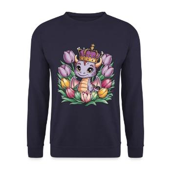 Dragon with crown and colorful tulips - Unisex Sweatshirt - navy - Front - Alina (178cm) & Michal (187cm)