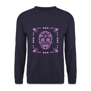Tête de mort mexicaine - Skull Pink - Sweat-shirt Unisexe - marine - Devant - Alina (178cm) & Michal (187cm)