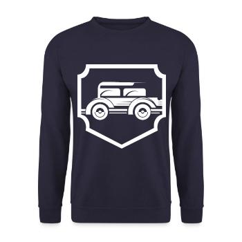 Oldtimer - Auto - Nostalgisch - Fahrzeuge - USA - Unisex Pullover - Navy - Vorne - Alina (178cm) & Michal (187cm)