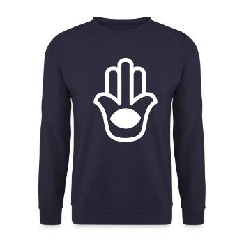 Hand der Fatima gegen bösen Blick - Unisex Pullover - Navy - Vorne - Alina (178cm) & Michal (187cm)