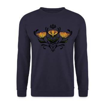 Fleur symétrique jaune - Sweat-shirt Unisexe - marine - Devant - Alina (178cm) & Michal (187cm)