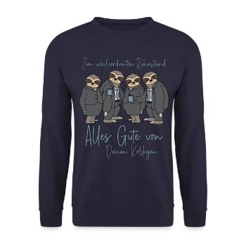 Abschied Kollege Ruhestand Arbeitskollege Rente - Unisex Pullover - Navy - Vorne - Alina (178cm) & Michal (187cm)