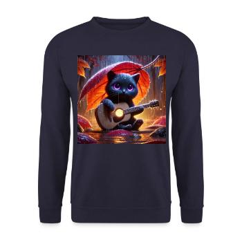 Black cat with purple eyes plays guitar - Unisex Sweatshirt - navy - Front - Alina (178cm) & Michal (187cm)