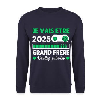 Grand Frère 2025 Annonce Naissance Geek Gamer - Sweat-shirt Unisexe - marine - Devant - Alina (178cm) & Michal (187cm)