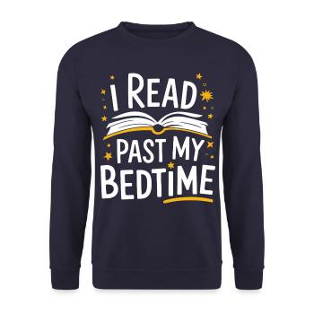 Bücher Buch lesen Bücherei Bibliothek Bücherwurm - Unisex Pullover - Navy - Vorne - Alina (178cm) & Michal (187cm)