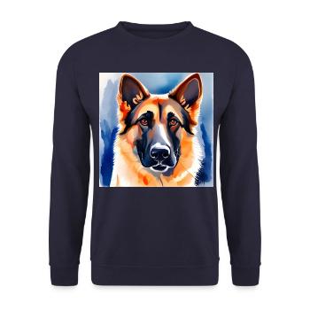 Aquarelle de Berger Allemand Portrait - Sweat-shirt Unisexe - marine - Devant - Alina (178cm) & Michal (187cm)