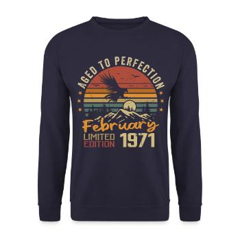 Born in February 1971 Birthday 1971 February - Unisex Sweatshirt - navy - Front - Alina (178cm) & Michal (187cm)
