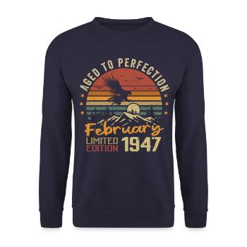 Born in February 1947 Birthday 1947 February - Unisex Sweatshirt - navy - Front - Alina (178cm) & Michal (187cm)