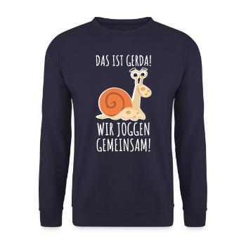 Das ist Gerda Wir joggen gemeinsam, Laufen, Rennen - Unisex Pullover - Navy - Vorne - Alina (178cm) & Michal (187cm)
