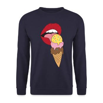 Rote Lippen die Eis schlecken Eiscreme - Unisex Pullover - Navy - Vorne - Alina (178cm) & Michal (187cm)